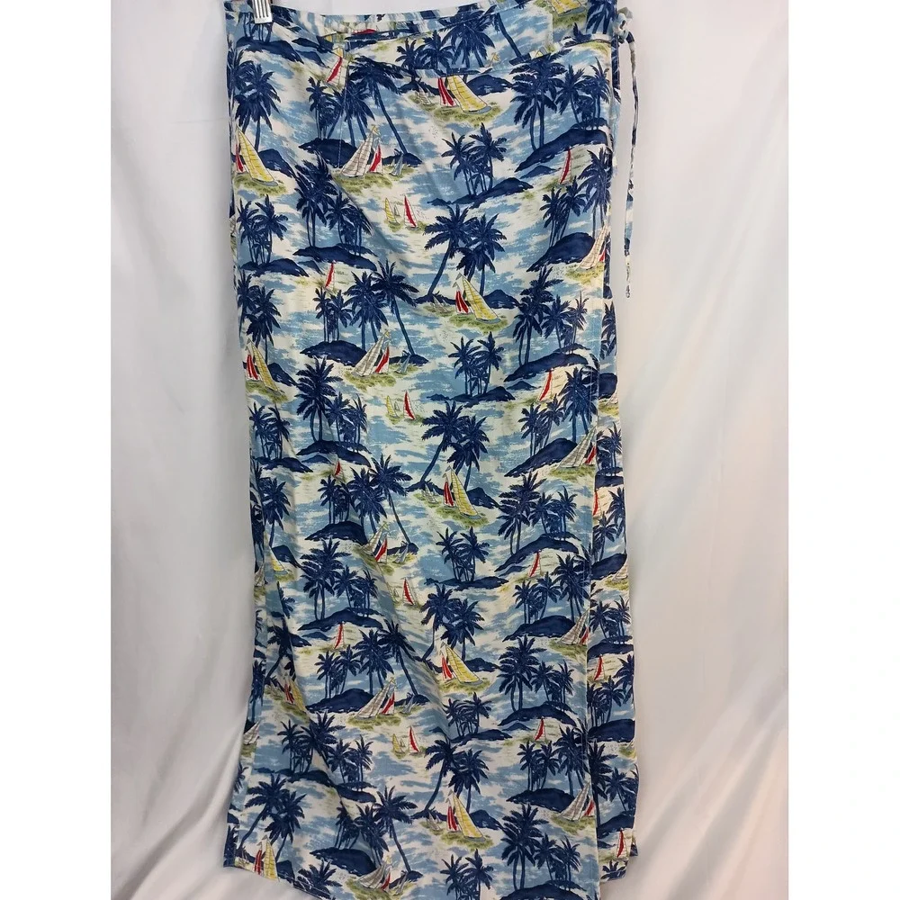 vintage boho vacation travel Hawaiian Boat wrap‎ tie maxi 10P artsy beach skirt